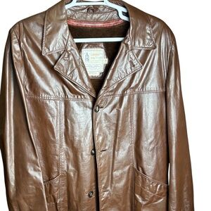 Vintage London Fog Men's Tan Leather Jacket 46L